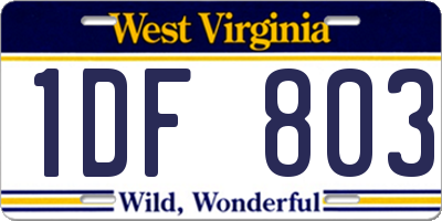 WV license plate 1DF803