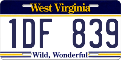 WV license plate 1DF839