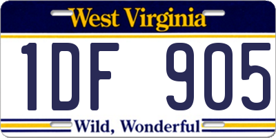 WV license plate 1DF905