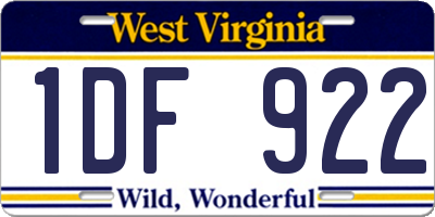 WV license plate 1DF922
