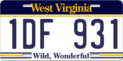 WV license plate 1DF931