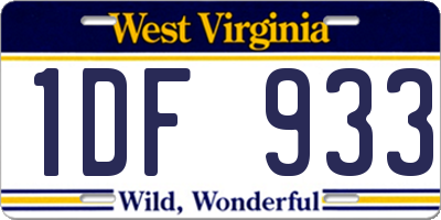 WV license plate 1DF933