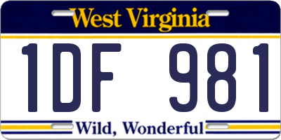 WV license plate 1DF981