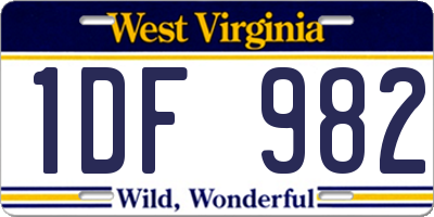WV license plate 1DF982
