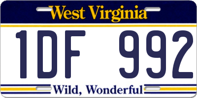 WV license plate 1DF992