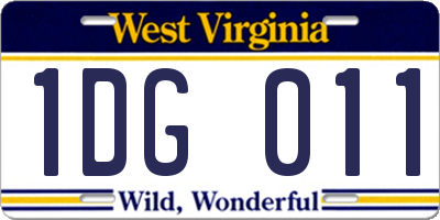 WV license plate 1DG011