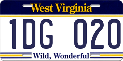 WV license plate 1DG020