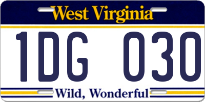 WV license plate 1DG030