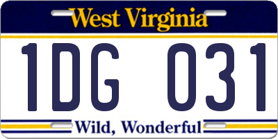 WV license plate 1DG031