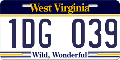 WV license plate 1DG039