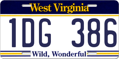 WV license plate 1DG386