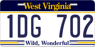 WV license plate 1DG702