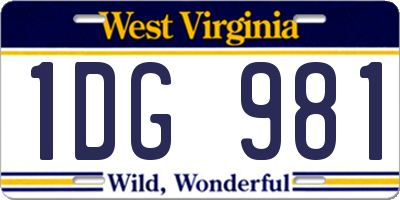 WV license plate 1DG981