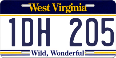 WV license plate 1DH205