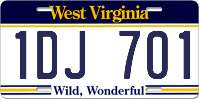 WV license plate 1DJ701