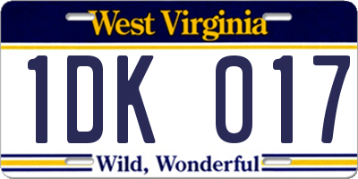 WV license plate 1DK017