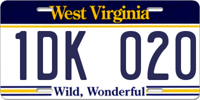 WV license plate 1DK020