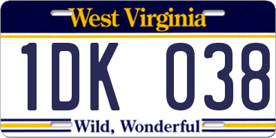 WV license plate 1DK038