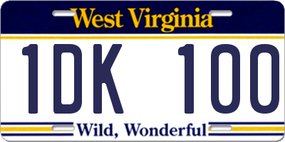 WV license plate 1DK100