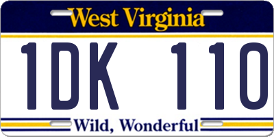 WV license plate 1DK110