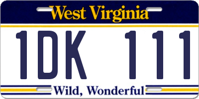 WV license plate 1DK111