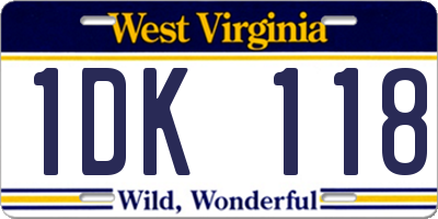 WV license plate 1DK118