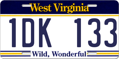 WV license plate 1DK133