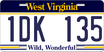 WV license plate 1DK135
