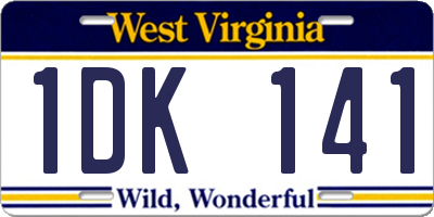 WV license plate 1DK141