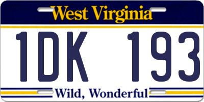 WV license plate 1DK193