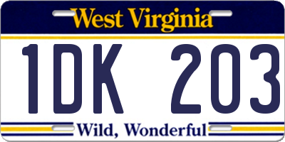 WV license plate 1DK203