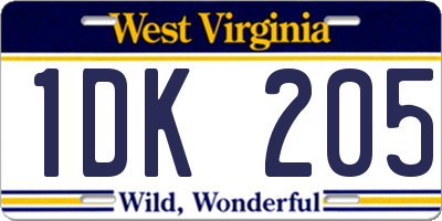 WV license plate 1DK205