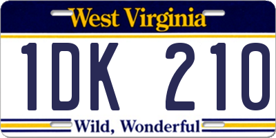 WV license plate 1DK210