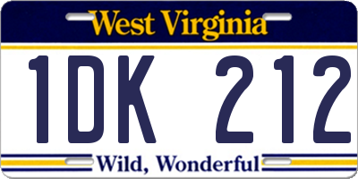 WV license plate 1DK212
