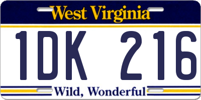 WV license plate 1DK216
