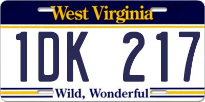 WV license plate 1DK217