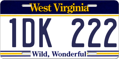 WV license plate 1DK222