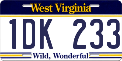 WV license plate 1DK233