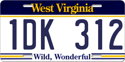 WV license plate 1DK312