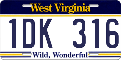 WV license plate 1DK316