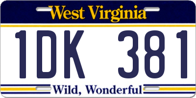 WV license plate 1DK381