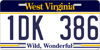 WV license plate 1DK386