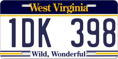 WV license plate 1DK398