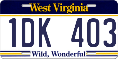 WV license plate 1DK403