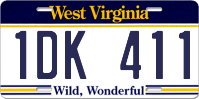 WV license plate 1DK411