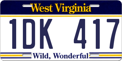 WV license plate 1DK417
