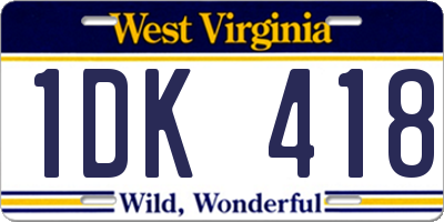 WV license plate 1DK418