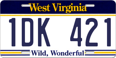 WV license plate 1DK421