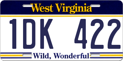 WV license plate 1DK422