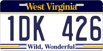 WV license plate 1DK426